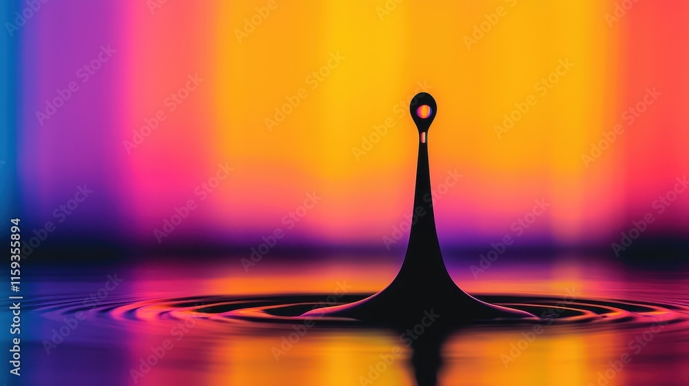Poster colorful water droplet splash creating ripples against vibrant gradient background in artistic displ