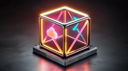Neon Cube: Cloud Data Storage Concept