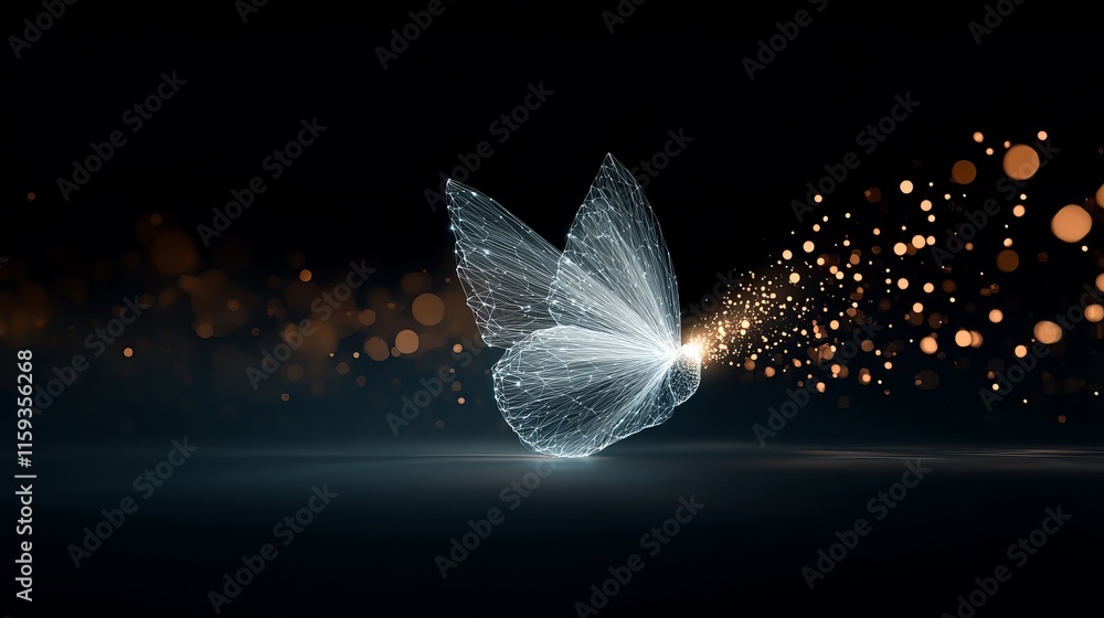 Aufkleber abstract representation of a butterfly creating glowing particles in a dark background, symbolizing 