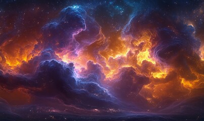 Dreamlike skies with swirling clouds glow softly in vibrant colors., Generative AI