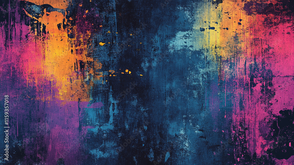 Poster colorful abstract design featuring vibrant splashes and textures in dark background