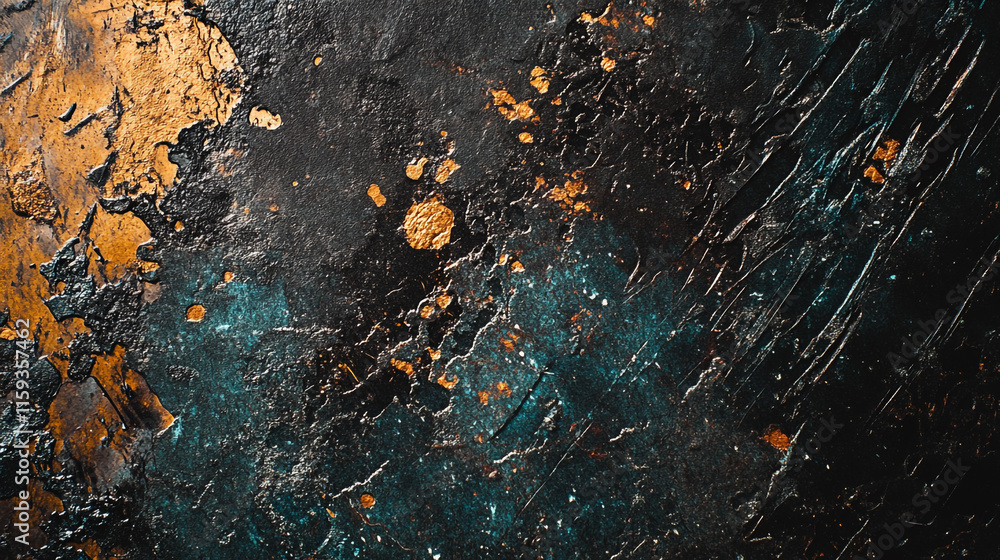 Aufkleber abstract surface texture with gold and teal colors in a dark setting