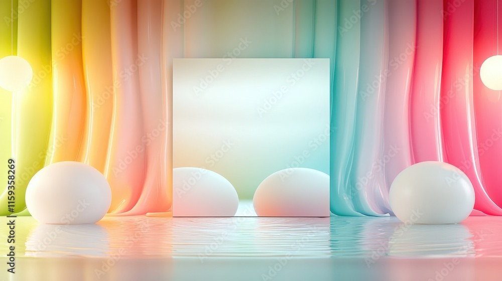 Aufkleber colorful abstract background with soft shapes and mirror reflecting light and colorful curtains