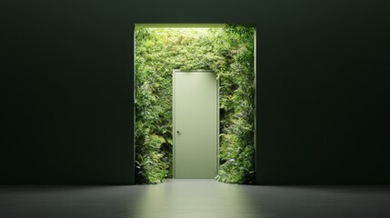 A Green Door Surrounded by Lush Foliage Leading to Nature's Paradise Illustrating the Harmony Between Indoor and Outdoor Spaces in Modern Design
