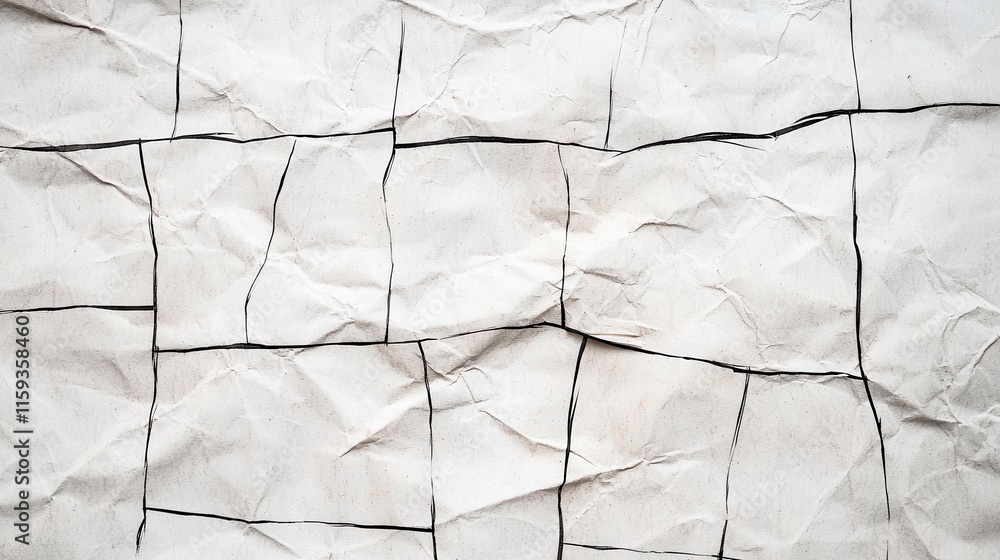 Aufkleber crumpled paper background with hand-drawn grid lines for creative design projects and textures