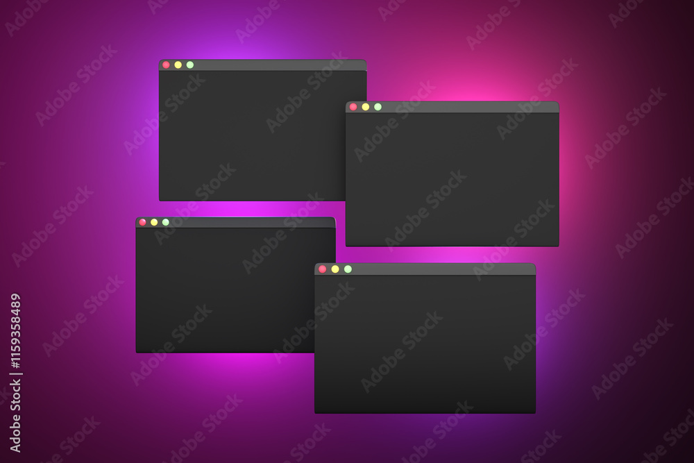 Fototapete computer popup windows on purple background. illustration as the copy space for computer and technol