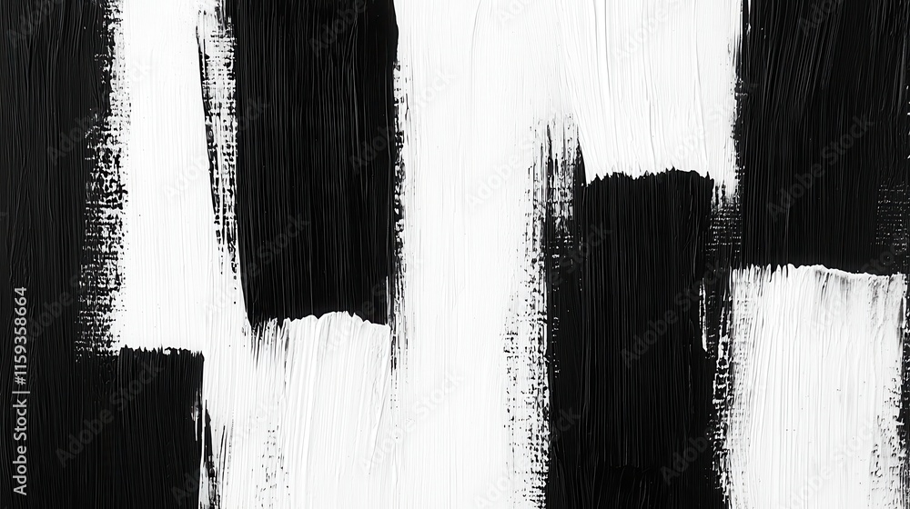 Poster black and white abstract art with bold brush strokes featuring contrasting textures and patterns