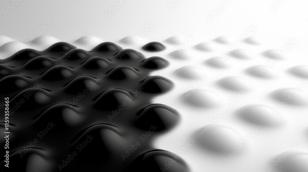 Poster abstract minimalist design featuring black and white curved shapes in a textured pattern