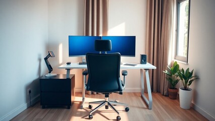 Home Office Designed for Remote Work with Dual Monitors and Ergonomic Setup 