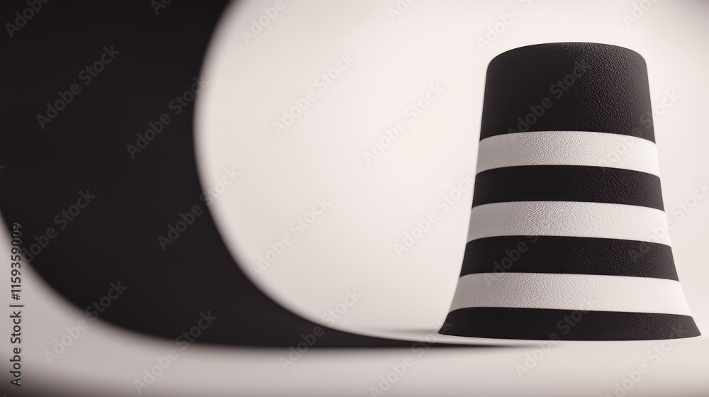 Poster abstract composition of black and white striped cone on gradient background with soft shadows