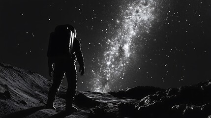 Obraz premium Astronaut Gazes at Milky Way Galaxy From Alien Planet