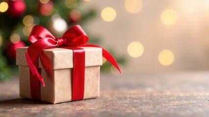 A festive red gift box under the Christmas tree adds charm and embodies the essence of giving