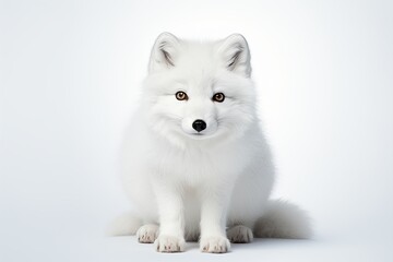 Fototapeta premium A beautiful white fox sitting gracefully, showcasing its soft fur and captivating eyes against a clean backdrop.