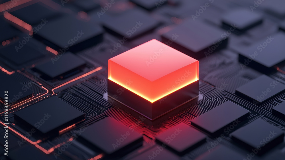 Poster glowing data hub on circuit board, symbolizing secure technology and innovation