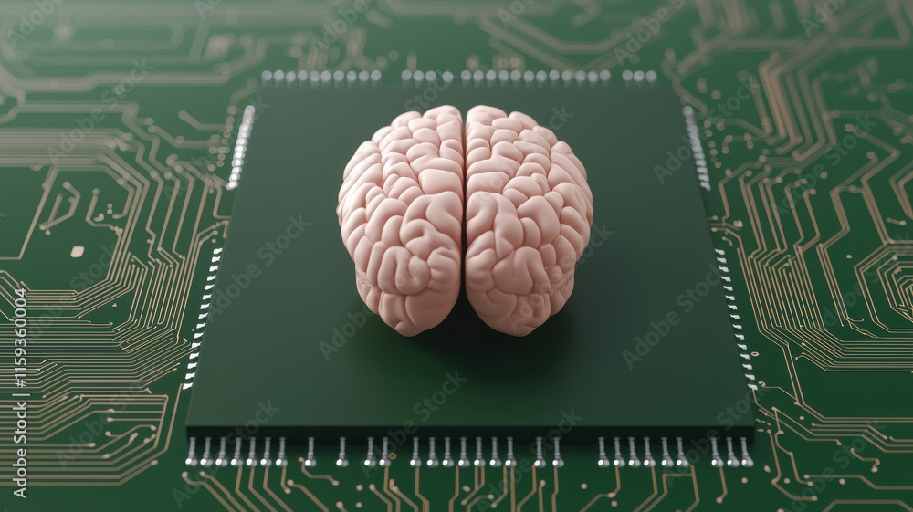 Aufkleber brain model on circuit board, symbolizing ai and technology integration