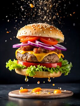 Delicious hamburger with fresh ingredients