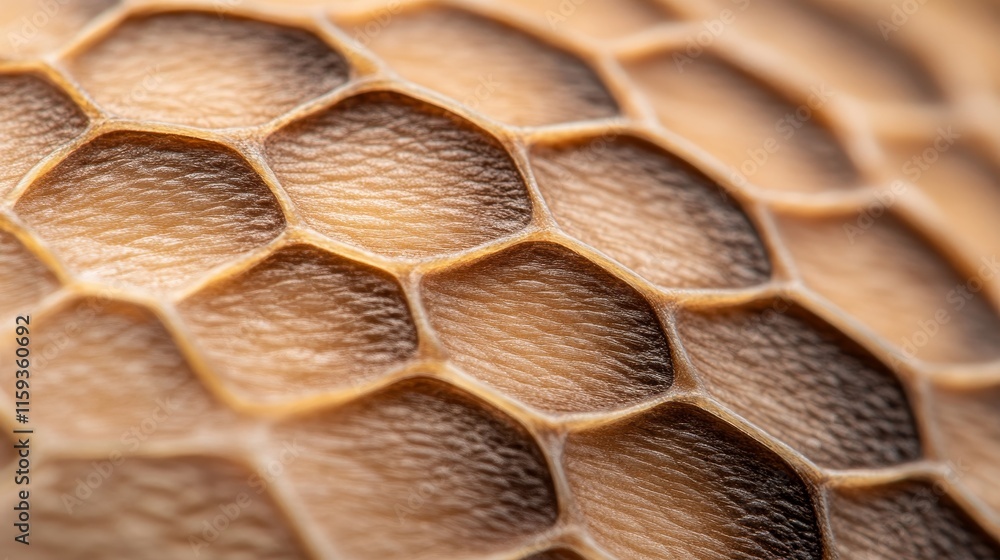 Poster close-up view of intricate honeycomb texture with warm tones, showcasing natural patterns and unique