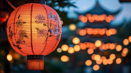 Obraz premium Illuminated Asian Lantern With Floral Design
