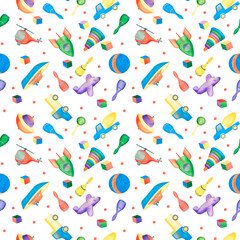 Beautiful toy, great pattern for any purposes. Watercolor illustration. White color background. Abstract art background