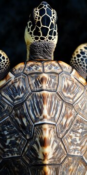 Close-up of a turtle shell showing intricate natural patterns.