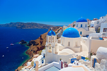 Panoramic view of Santorini island, Cyclades, Greece