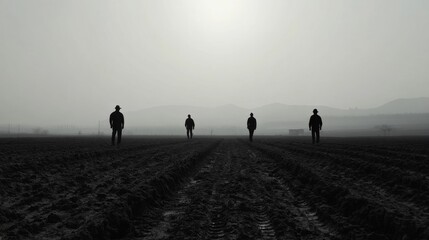 Countryside Workers in Soft Light at Dusk