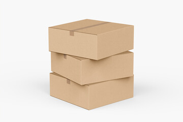 empty Brown Paper mailing box cardboard box isolated on white background