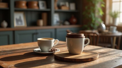 Fototapeta premium Coffee Aid with Modern Design on Rustic Table