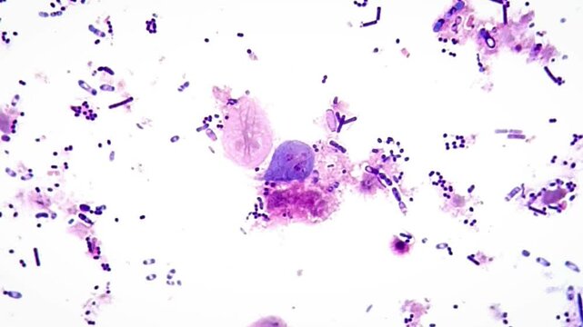 Giardia in feces wright stain under microscope 