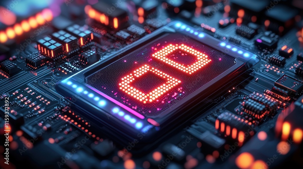 Poster red led display on circuit board.