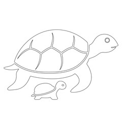 Trutle With Mom Line Drawing Illustration