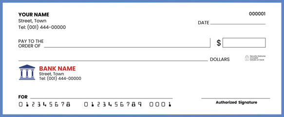 Generic Blank Bank Check Template: American Cheque Vector Design