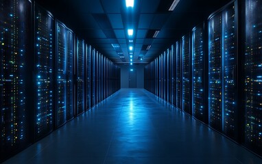 Illuminated server room corridor. (26)