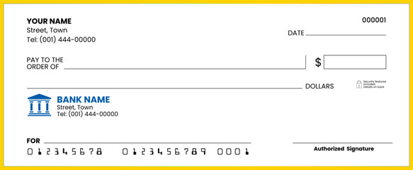 Generic Blank Bank Check Template: American Cheque Vector Design