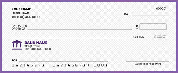 Obraz premium Generic Blank Bank Check Template: American Cheque Vector Design