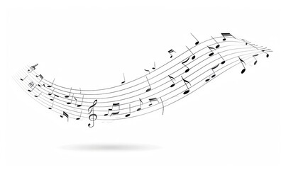 Wavy music notes on lines, shadow below.