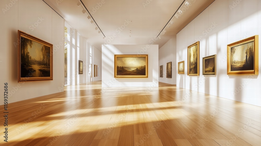 Aufkleber luxurious art gallery featuring beautiful paintings and elegant architecture bathed in natural light