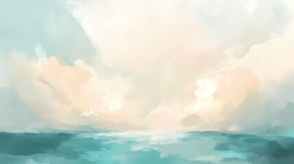 Seascape abstract painting soft blue beige tones impressionist style natural light. Seabreeze. Illustration