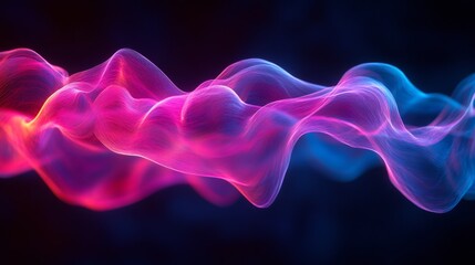Electric pink and blue neon waves pulse over shadowy textures., Generative AI