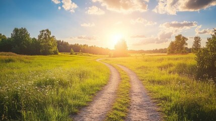 Fototapeta premium Serene Landscape with Natural Lighting at Sunset