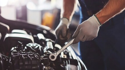 Expert Car Mechanic Working on a Vehicle Engine