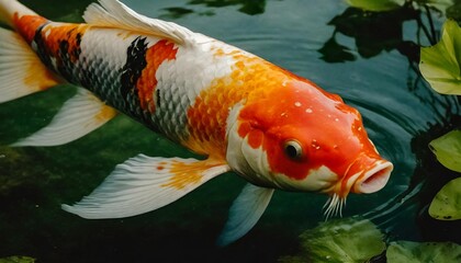 Vibrant Koi Fish Swimming Elegantly in a Tranquil Garden Pond