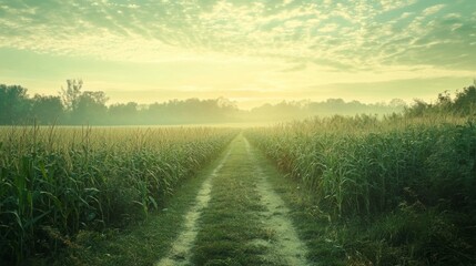 Obraz premium Tranquil Countryside Farming Landscape at Sunrise