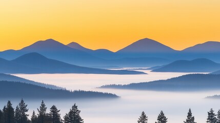 Misty mountain landscape at sunrise