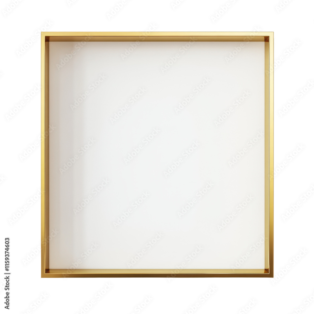 Poster empty square frame with a golden border on a white background
