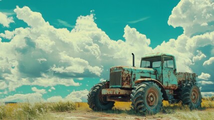 Fototapeta premium Vintage Tractor in Pastel Sky with Diffused Light
