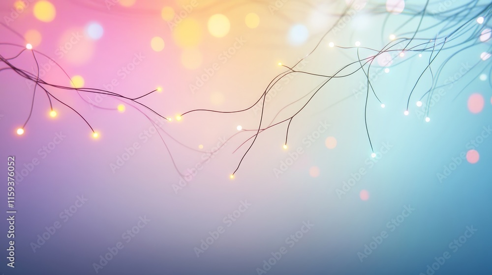 Aufkleber softly glowing bokeh background with delicate branches and light strings creating a dreamy atmospher