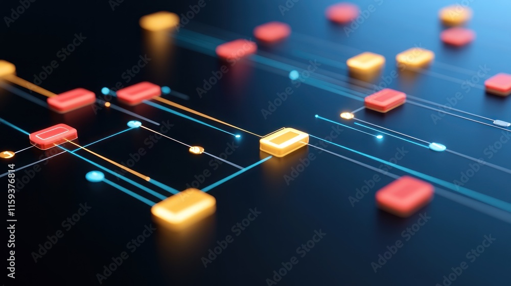 Poster abstract network digital connections: illuminated nodes and pathways