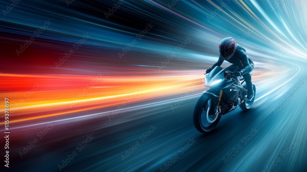 Aufkleber high-speed motorcycle racing through dynamic light trails creating a vibrant motion effect capturing