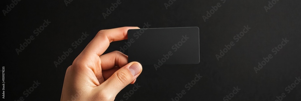 Aufkleber sleek black gift card held by a hand against a dark background with ample space for text and design 